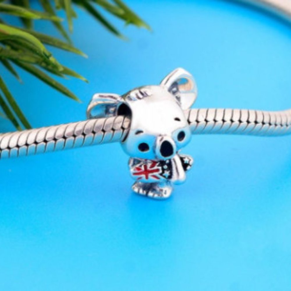 S925 Sterling Silver Surfing Koala Charm